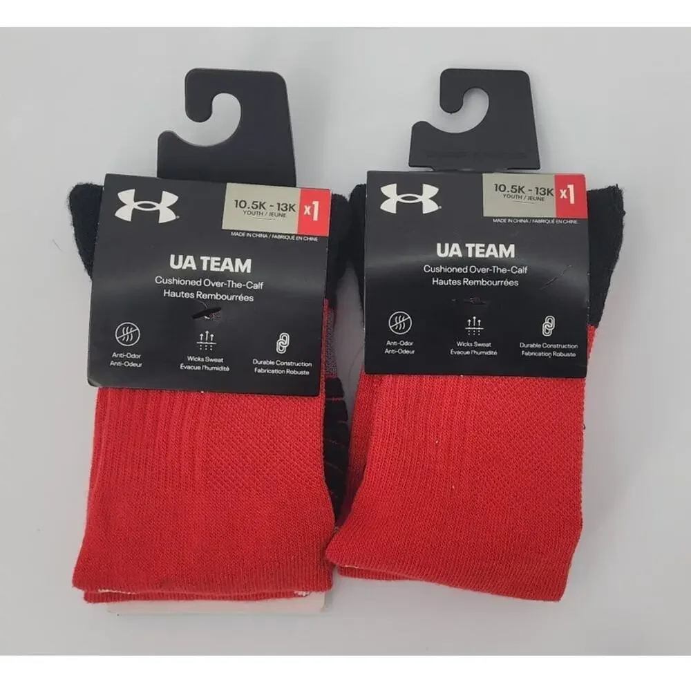 New NWT UA Under Armour‎ Teams Over the Calf Red Black 10.5-13 Lot Of 2